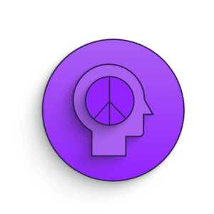 Icon with a person's head outline and a circle with an upside down peace sign