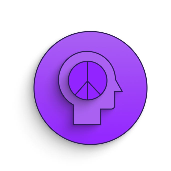 Icon with a person's head outline and a circle with an upside down peace sign